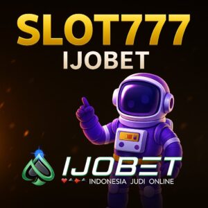 Gambar promosi Slot777 IJOBET dengan logo dan karakter astronot